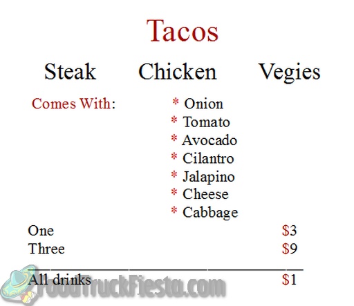 Chef On Wheels DC Food Truck Menu